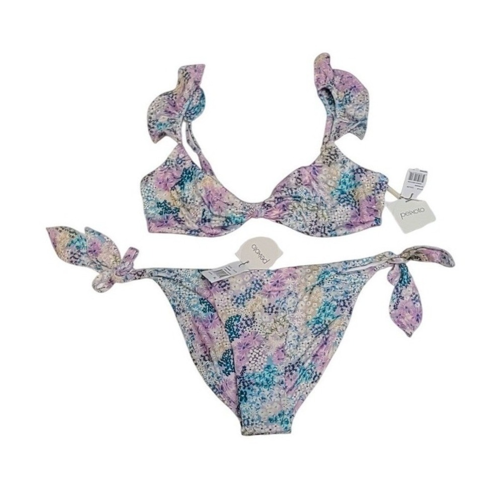 Peixoto Morada Meadows Floral Ruffle Bikini Set Purple Blue XL NEW